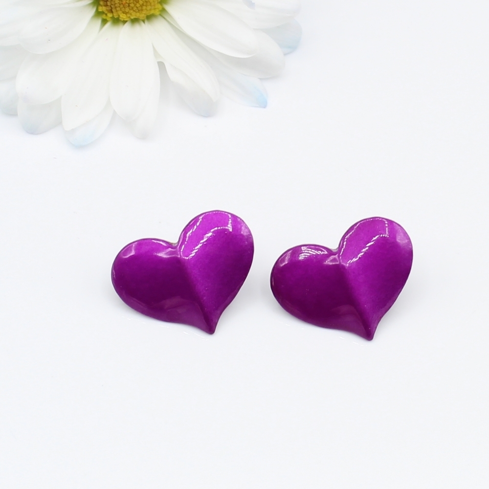 Vintage purple enamel heart earrings - Picture 3 of 4